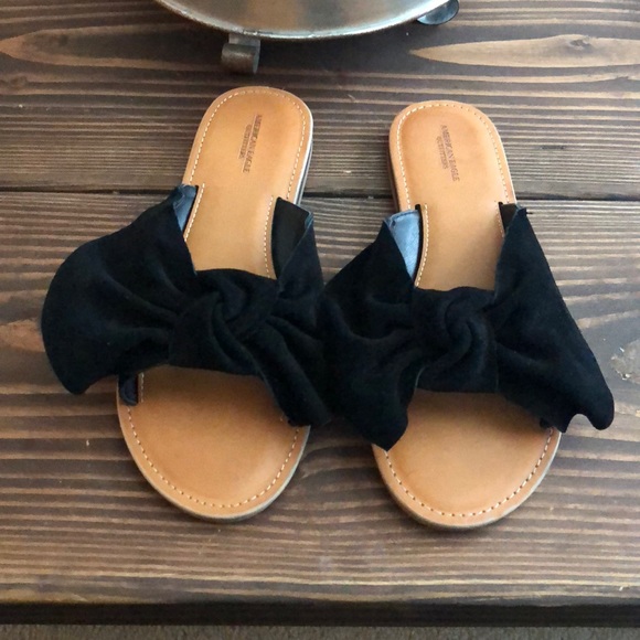 black bow slide sandals